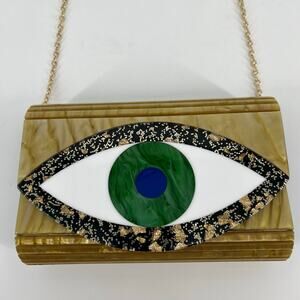 Kurt Gieger London Evil Eye Clutch Envelope Bag Gold Acrylic Purse Crossbody